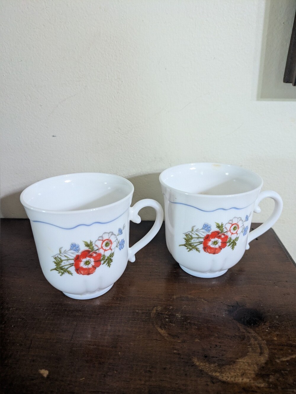 Vintage Arcopal France Paradise Milk Glass Teacups Set of 2 Floral Cups Coffee